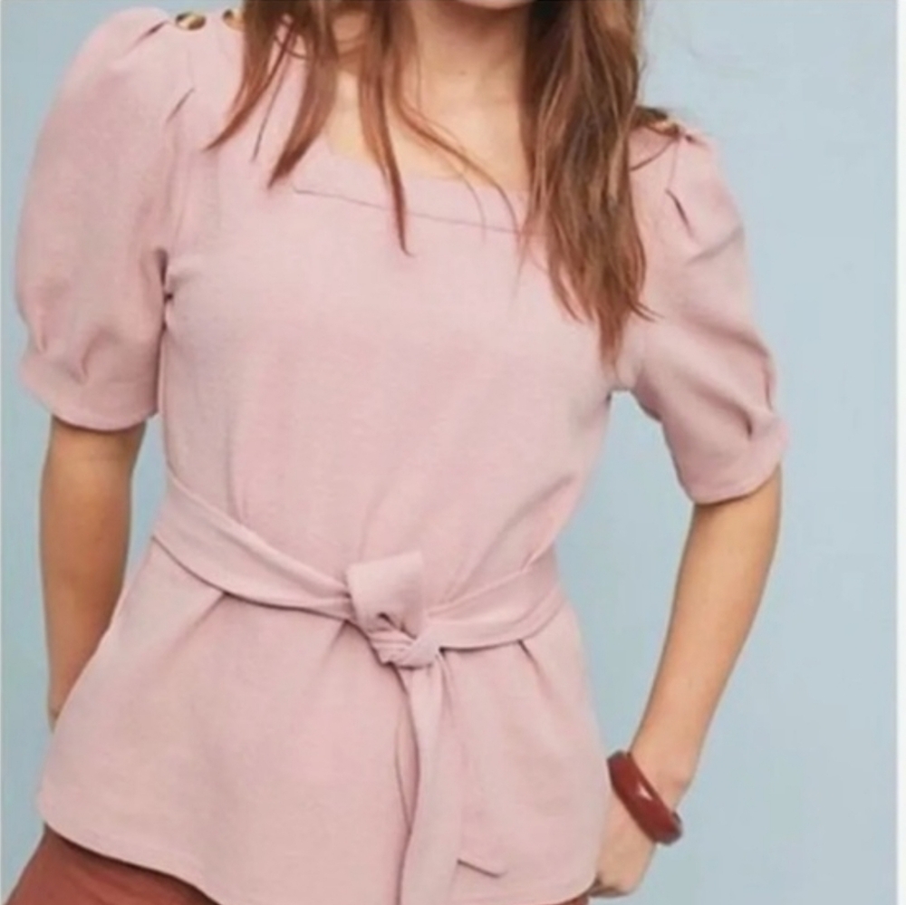 Current Air Anthropologie Barnette Mauve Pink Textured Puff Sleeve Top EUC Med